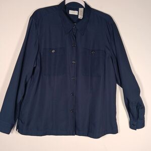 Elisabeth Liz Claiborne Lined Jacket Navy Blue Top Size 1X Button Up